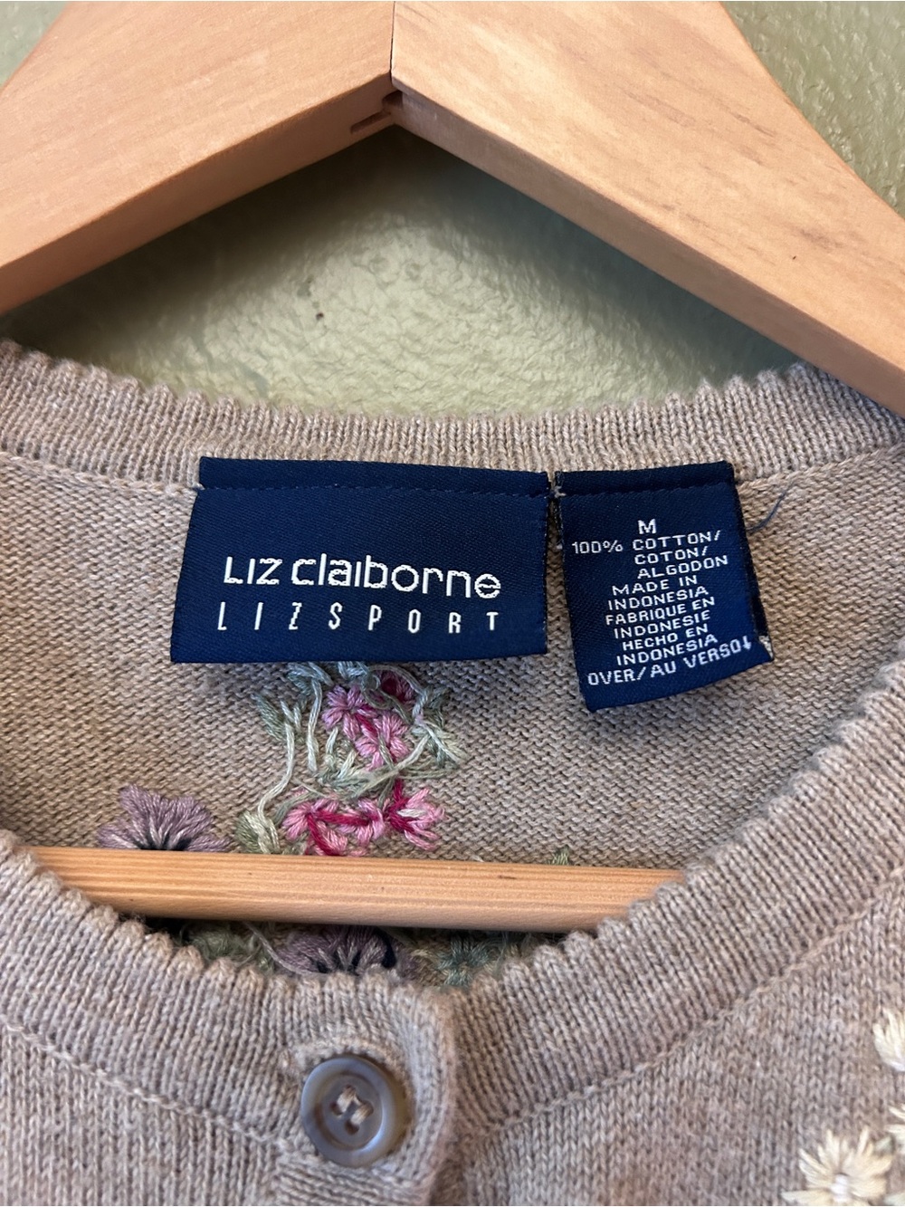 VTG Liz Claiborne Floral Embroidered Grannycore Cottagecore Cardigan Sweater M - Picture 2 of 7